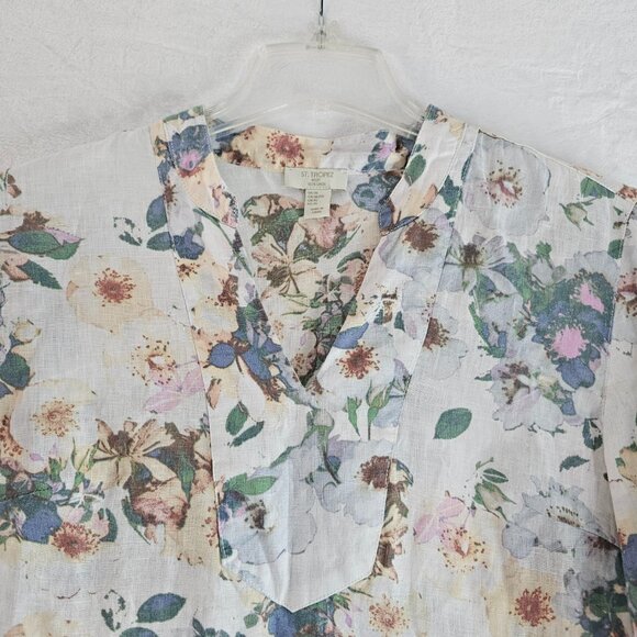 St. Tropez West 100% Linen Tunic Top Floral Size XL Flower Bohemian Pullover - Picture 3 of 10